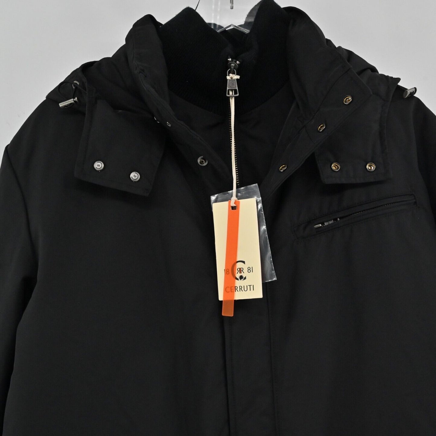 CERRUTI 1881 Jacket Womens Size XL Zip Front Hooded Long Sleeve Black Coat NEW