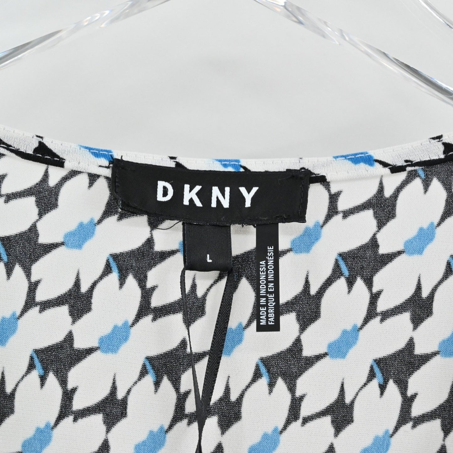 DKNY Faux Wrap Dress Size L Geometric Modern Artistic Flattering Sophisticated