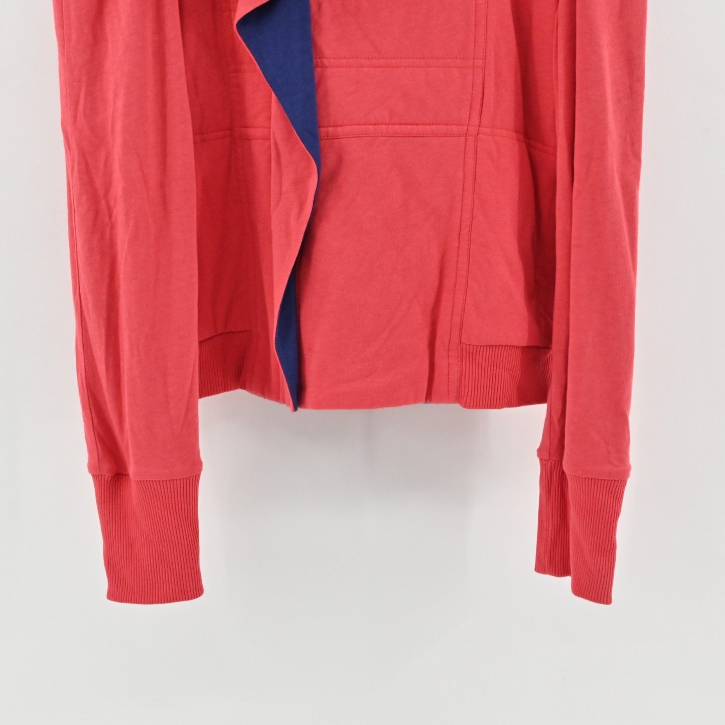 Marc Jacobs Womens Ruffle Front Jacket Size L Puff Sleeve Coral Pink Blue Soft