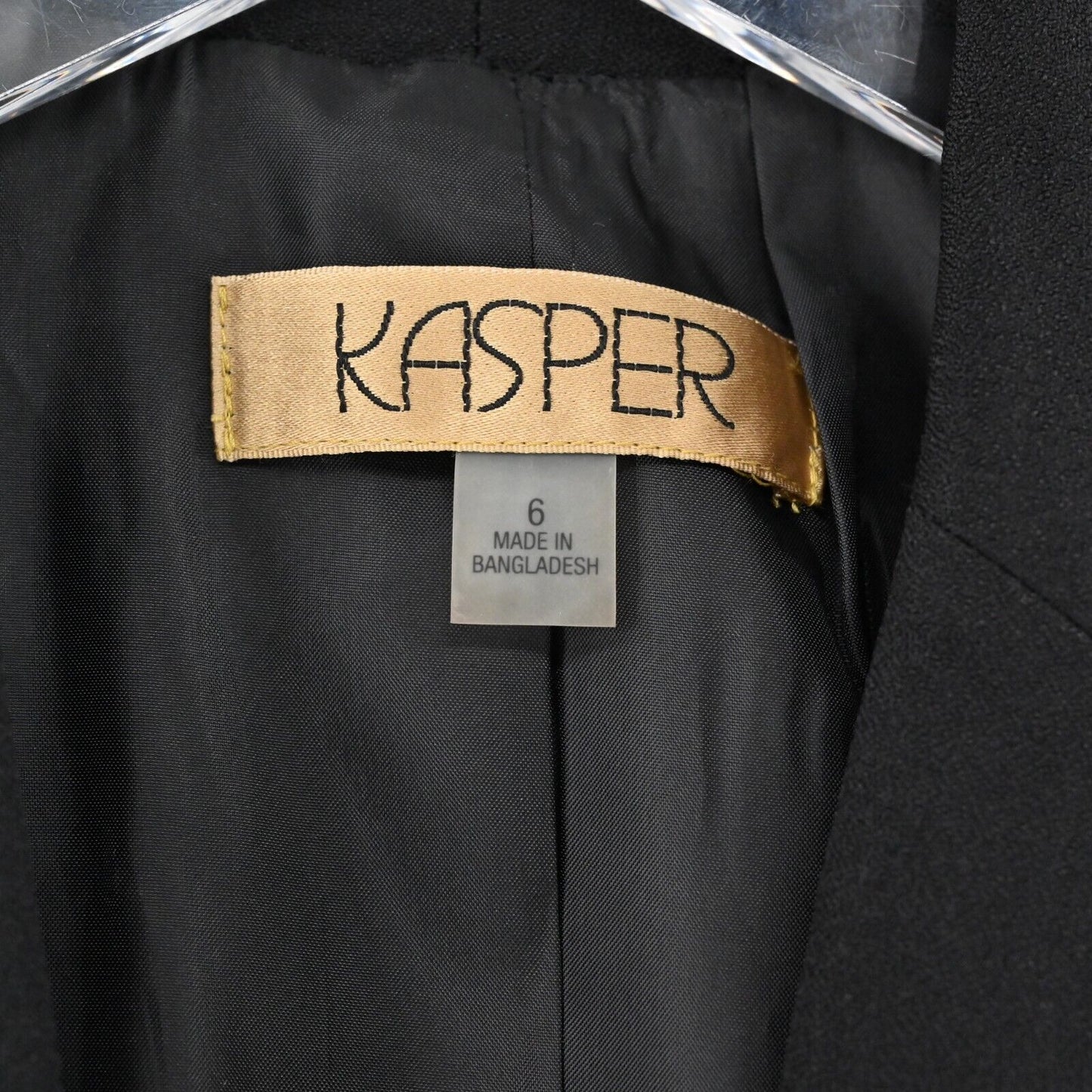 Vtg KASPER Blazer Womens Size 6 Solid Black Single Breasted Notch Collar Jacket