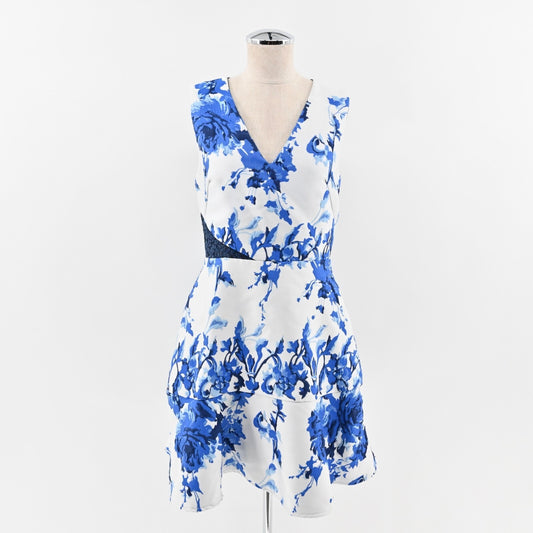 SLATE WILLOW Dress Size 8 Blue Floral Brushstroke Print Sleeveless Lace Back