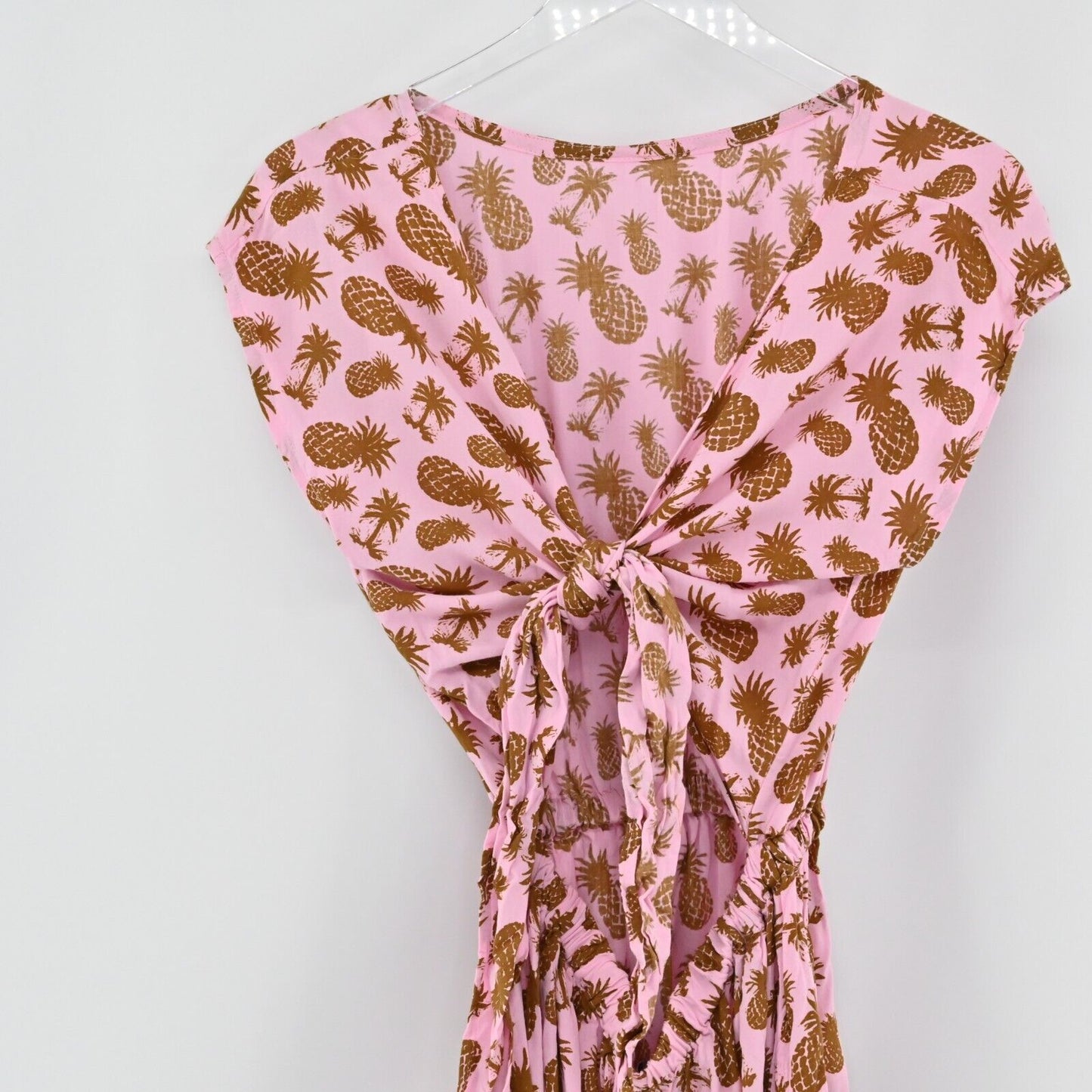 LANI LAU Dress Womens Size M/L Pink Tie Back Stretch Waist Pineapple Print Beach