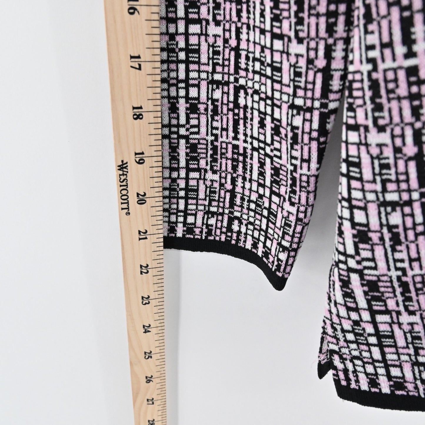 MISOOK Womens Knit Jacket Sz S Blazer Black Pink Print Retro Career Quiet Luxury