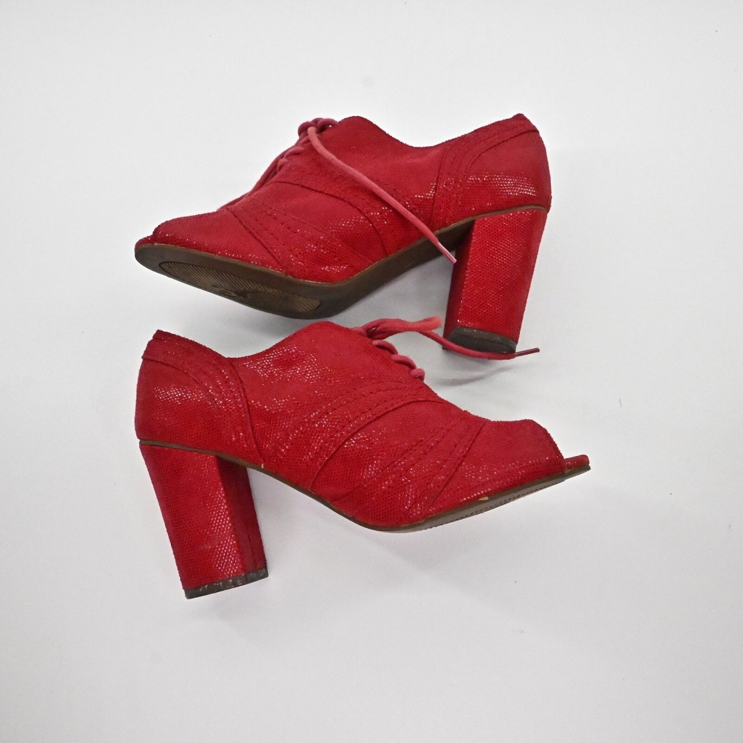 SEYCHELLES Womens Eternity Peep Toe Oxford Heels Sz 6 Red Shimmer Lace Up Retro