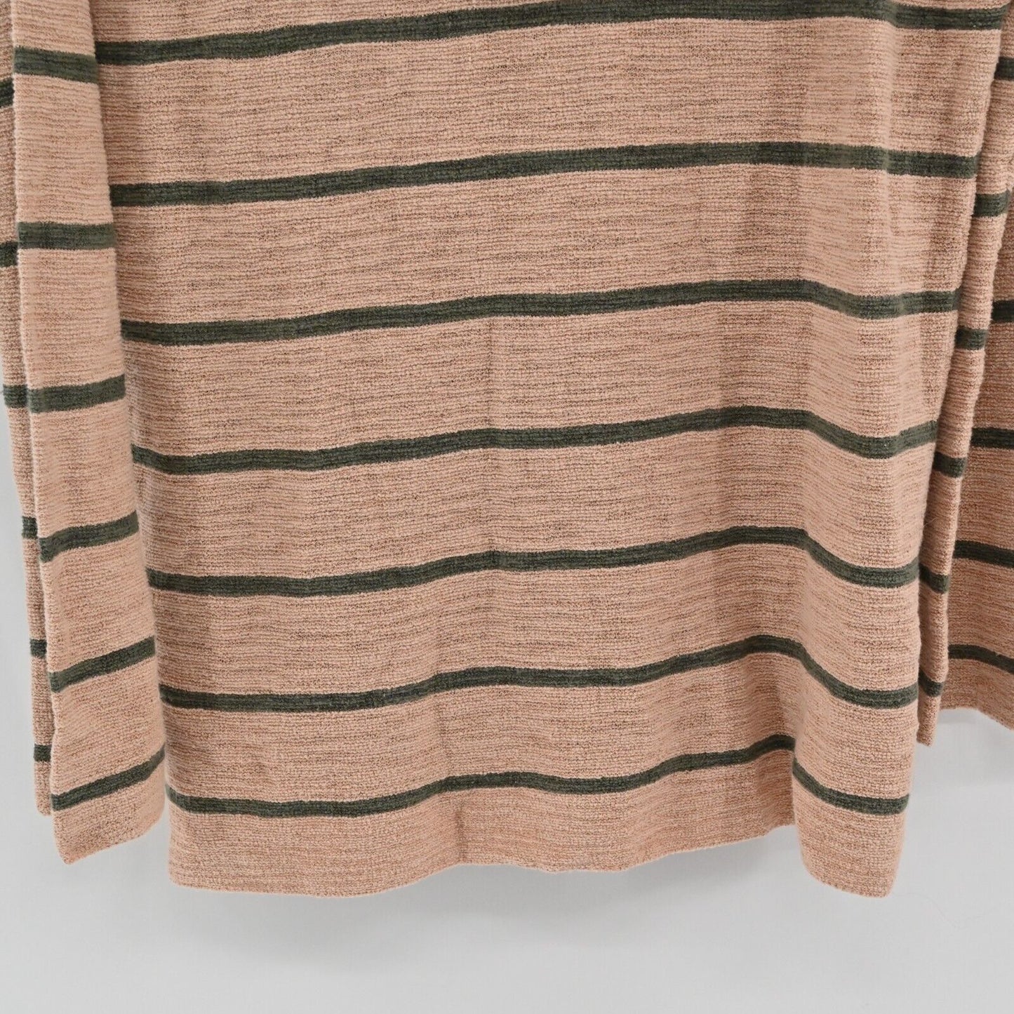 J JILL Sweater Womens Size S Tall Knit Olive Green Tan Stripe Long Sleeve Hoodie