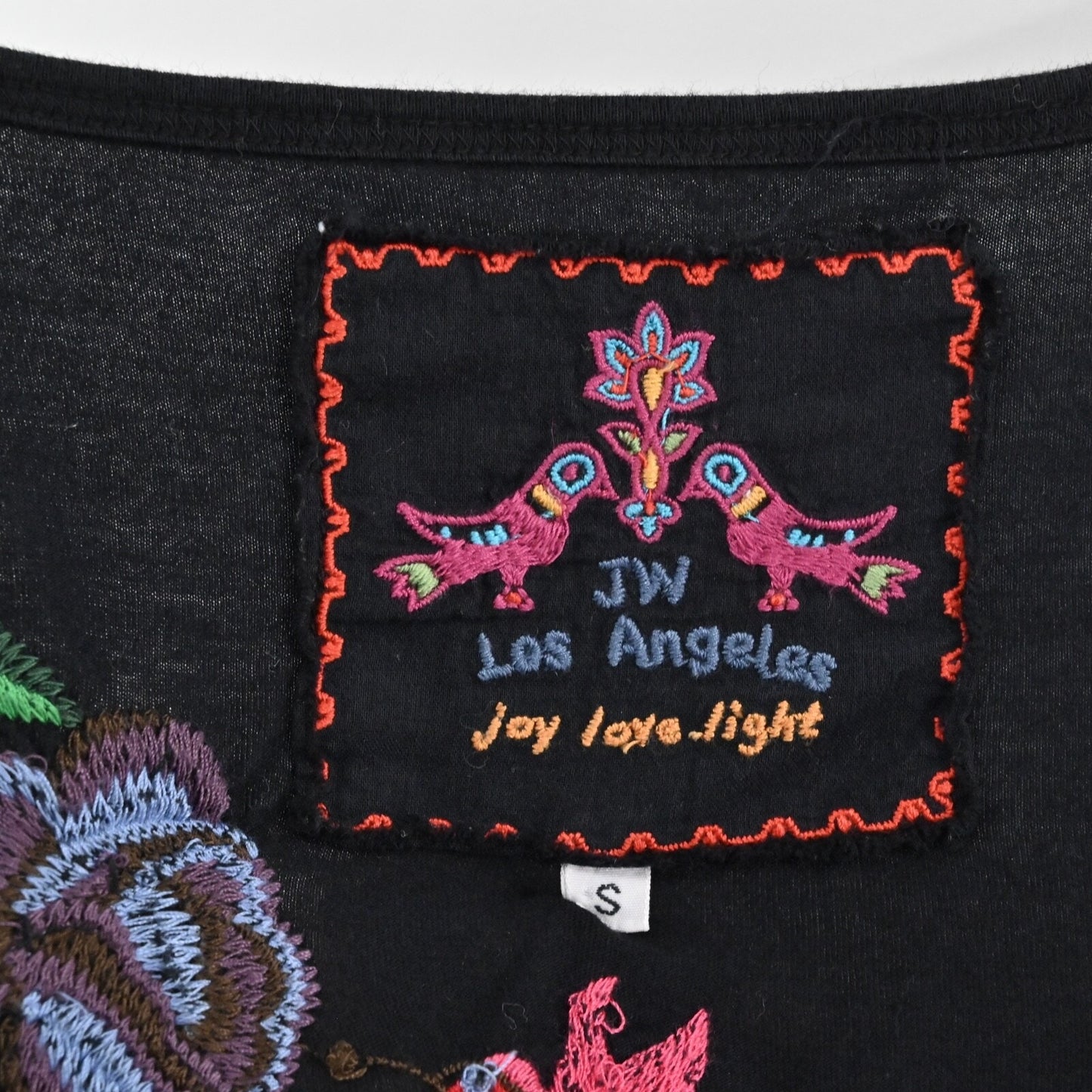 JOHNNY WAS Embroidered Wrap Dress Size S Black Floral Cotton V Neck 3/4 Sleeve