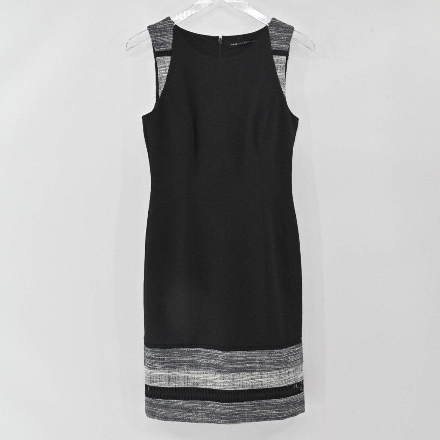 WHBM Sheath Dress Size 2 Black Sleeveless Tweed Trim Stripe Minimalist Elegant