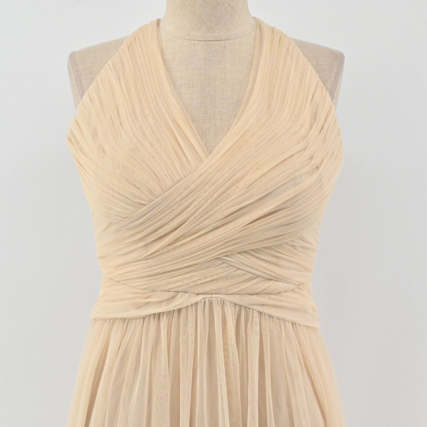 ANTHROPOLOGIE Dress Womens Size 0 Hitherto BHLDN Edith Gown Beige Ruched Maxi