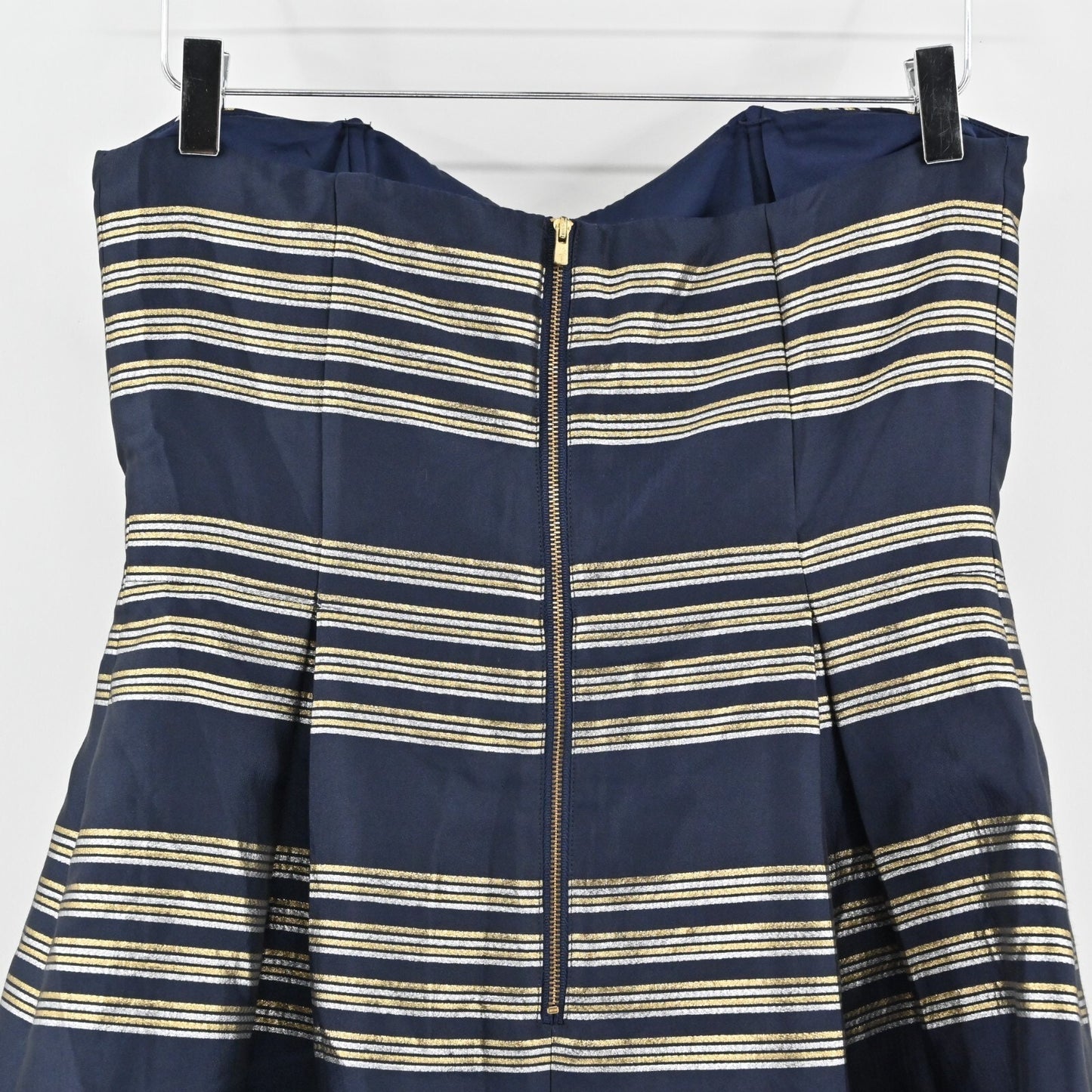 LILLY PULITZER Sami Dress Sz 10 Ryan Navy Metallic Stripe Embellished Strapless
