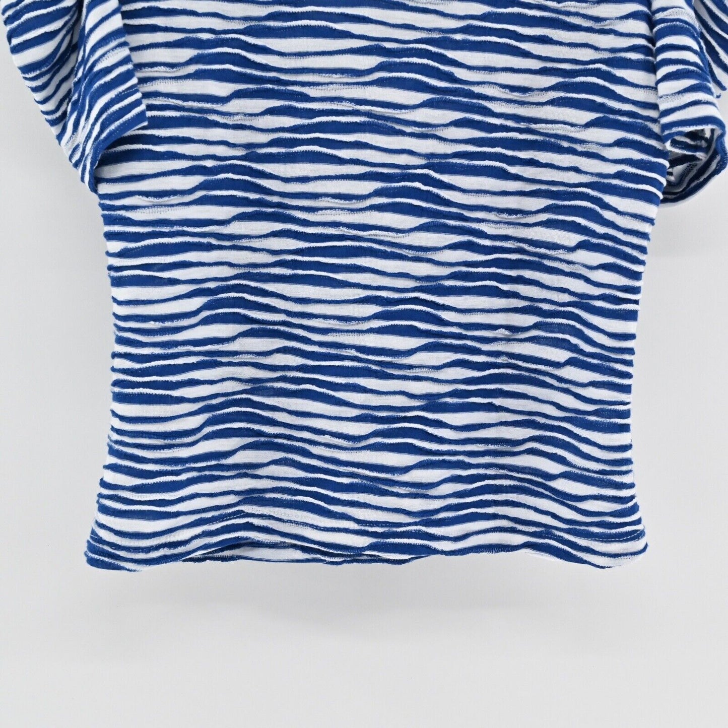ANTHROPOLOGIE Top Womens Size S Blue Stripe Knit MAEVE Cutout Neck Puff Sleeve
