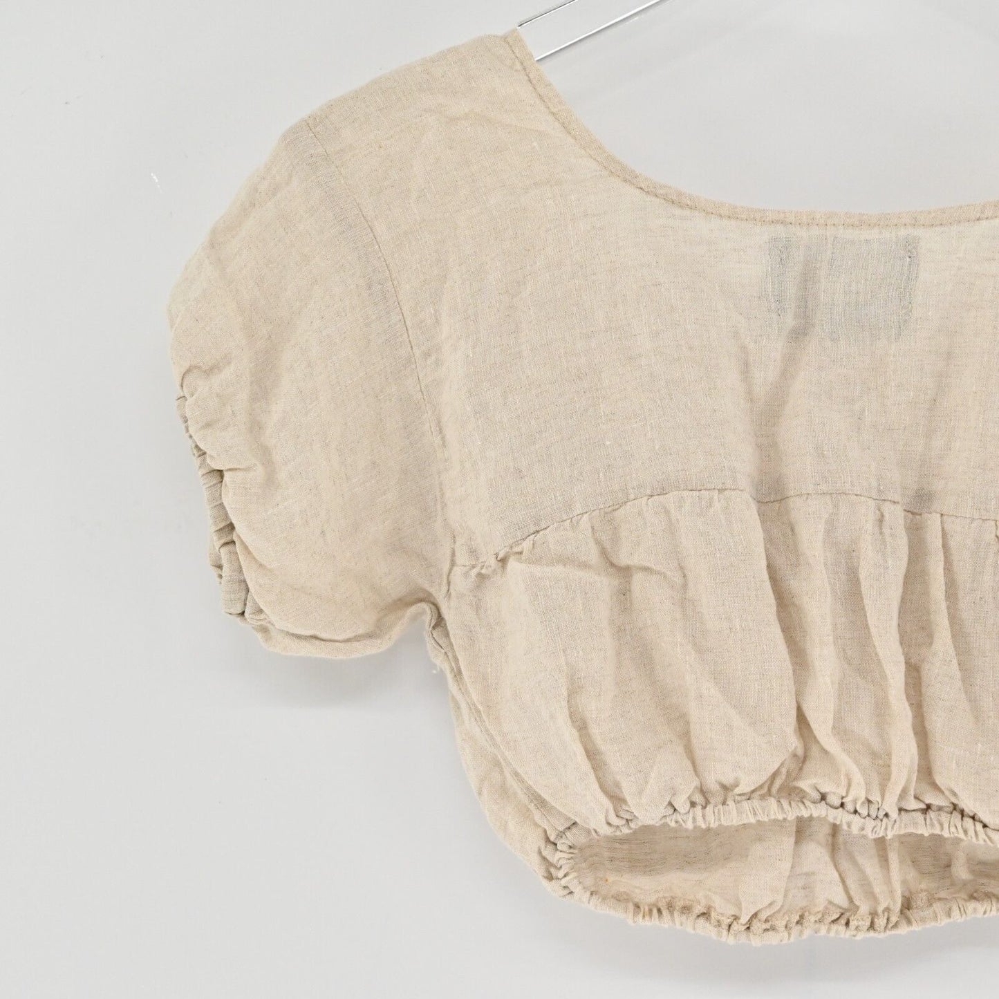 REFORMATION Jalisco Crop Top Womens Size XS Cream Smocked Peasant Fringe Boho