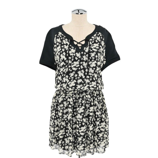 MAISON SCOTCH Dress Womens Size 4 Floral Mini Black Tropical Print Smocked NEW