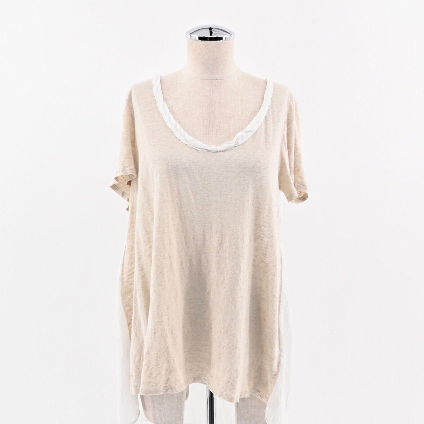 CP SHADES Top Womens Size M Tan Linen Cotton Silk Scoop Neck Short Sleeve USA