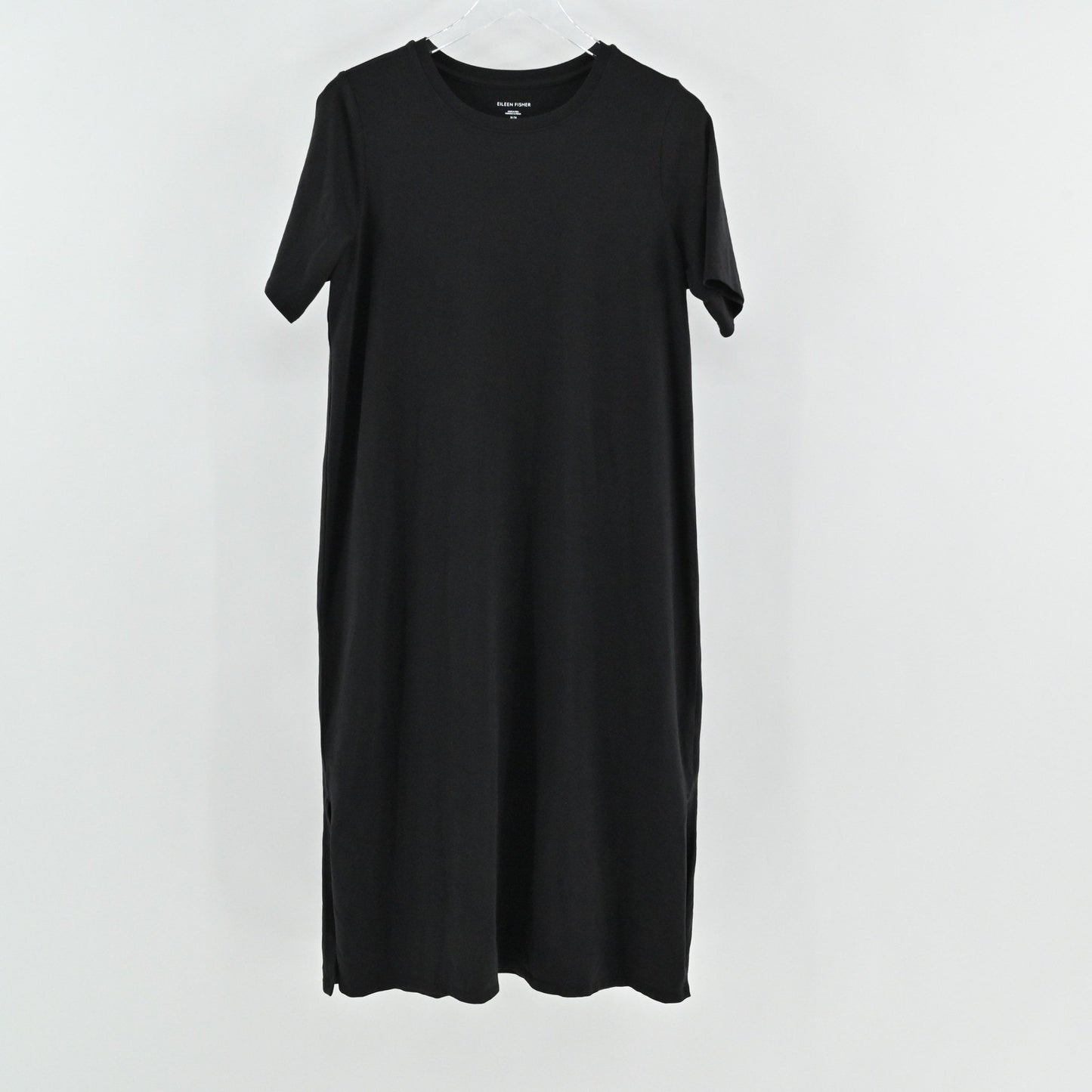 Eileen Fisher Womens Organic Cotton Midi Dress Size M Black Minimalist Lagenlook