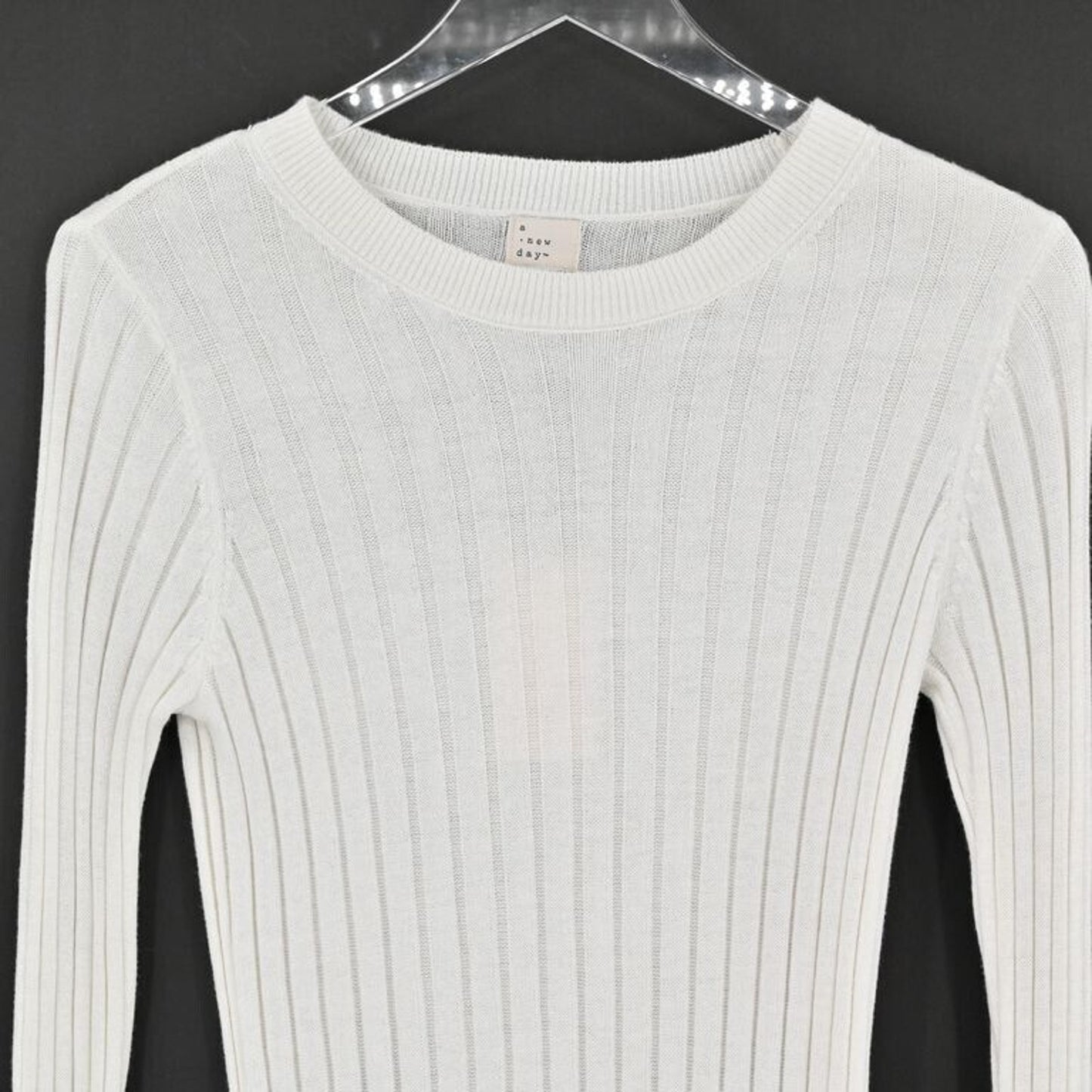 A NEW DAY Sweater Womens Sz XS White Crew Neck Long Sleeve Ribbed Knit Neutrals