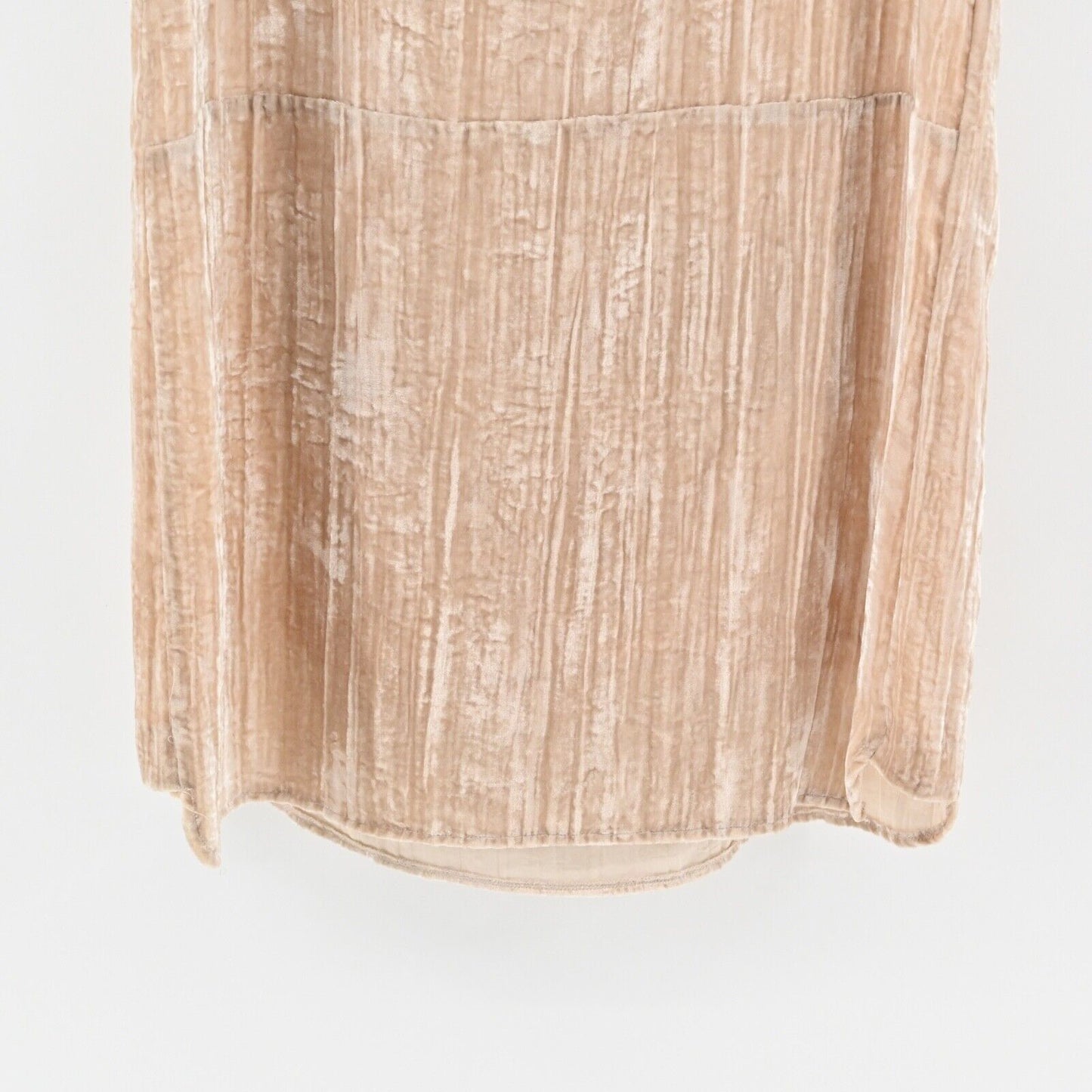 ANTHROPOLOGIE Dress Sz S Beige Crushed Velvet Short Sleeve Pocket Shift FLOREAT