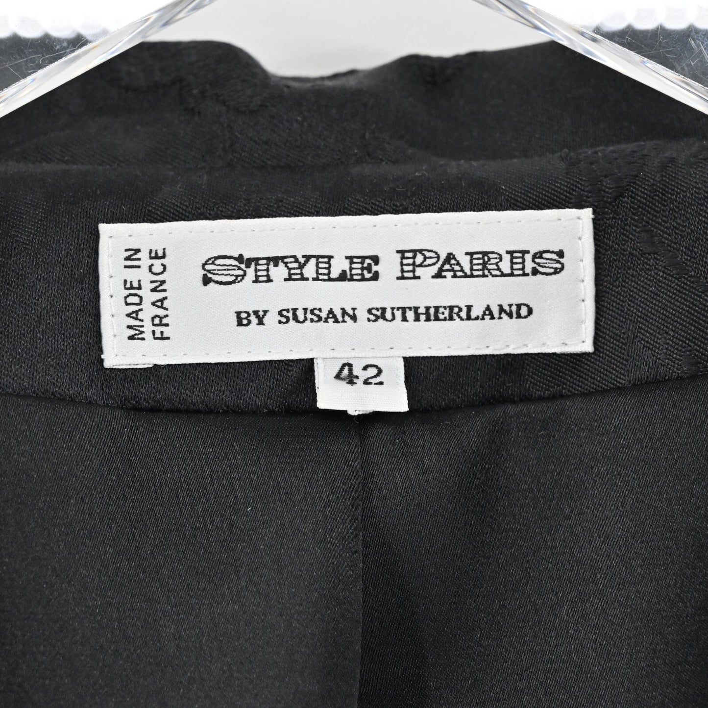 STYLE PARIS Jacket Womens 42 Black Silk Floral Damask Brocade Susan Sutherland