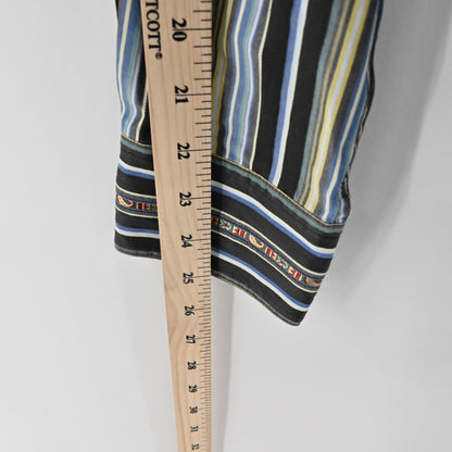 Robert Graham Mens Embroidered Stripe Collared Shirt Size L Blue Office Workwear