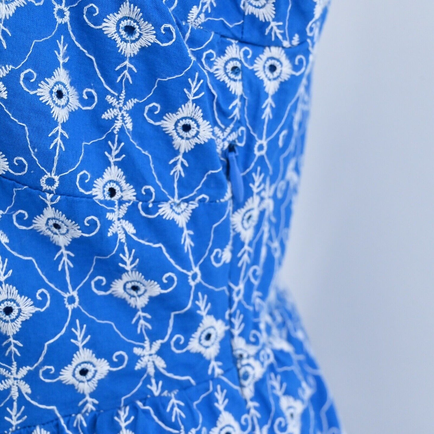 RHODE X TARGET Dress Sz S Blue Embroidered Eyelet Floral Cotton Puff Sleeve Mini