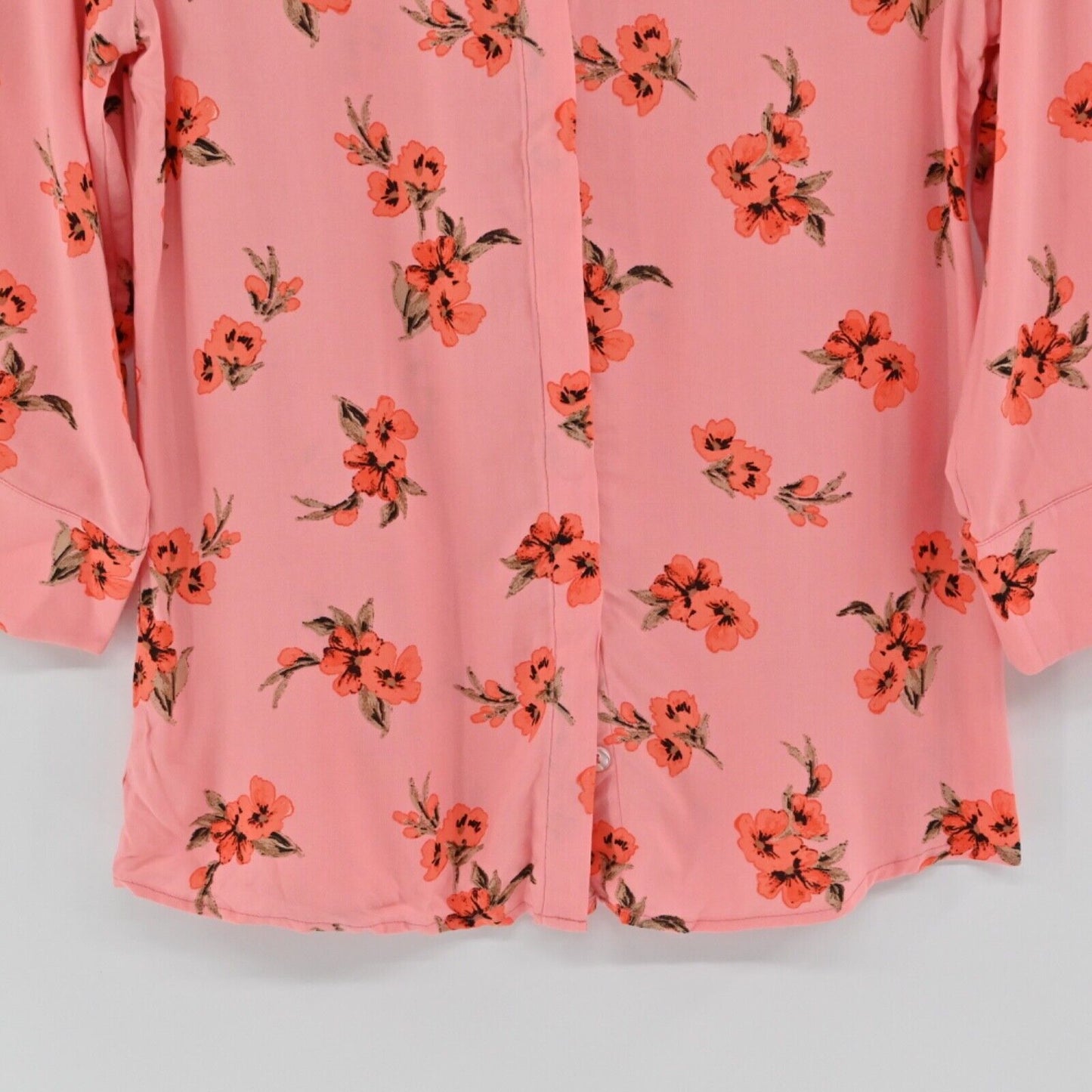 PERLAVERA Top Womens Size S Pink Floral 3/4 Sleeve Button Up Preppy Boho Office