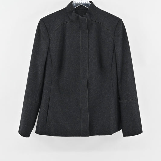 Wool Jacket Womens Size L Slate Gray Mock Neck Classic Outerwear Ethical Quality