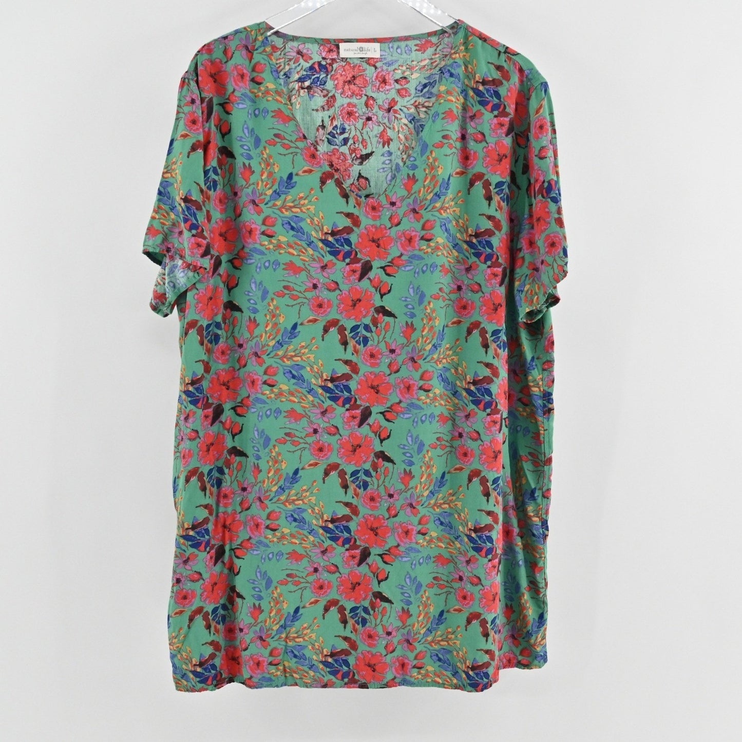 Natural Life Floral Shift Dress Size L Bohemian Hippie Whimsical V Neck Garden