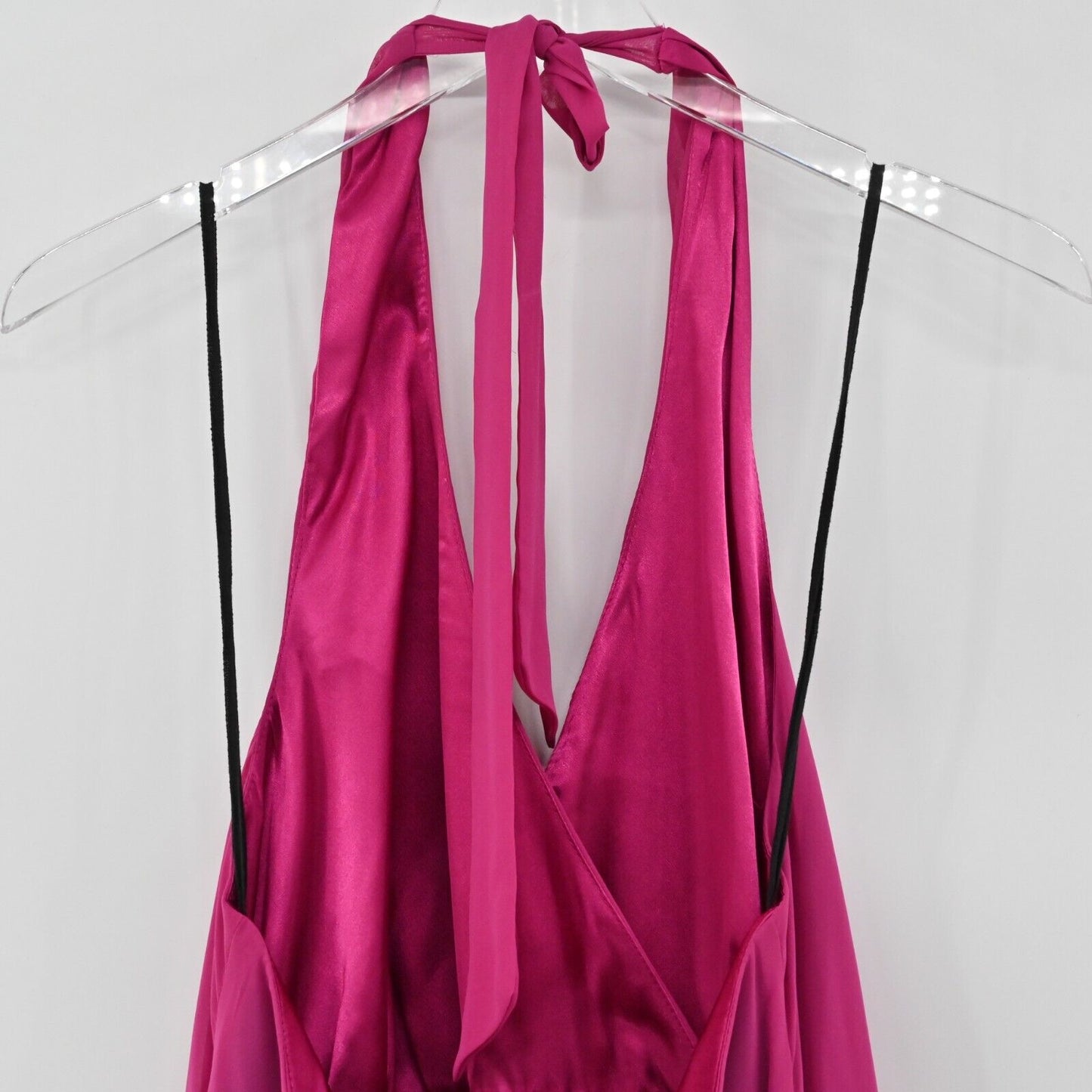 Vtg JESSICA HOWARD Dress Womens Size 16WP Petite Solid Fuchsia Pink Halter Mini