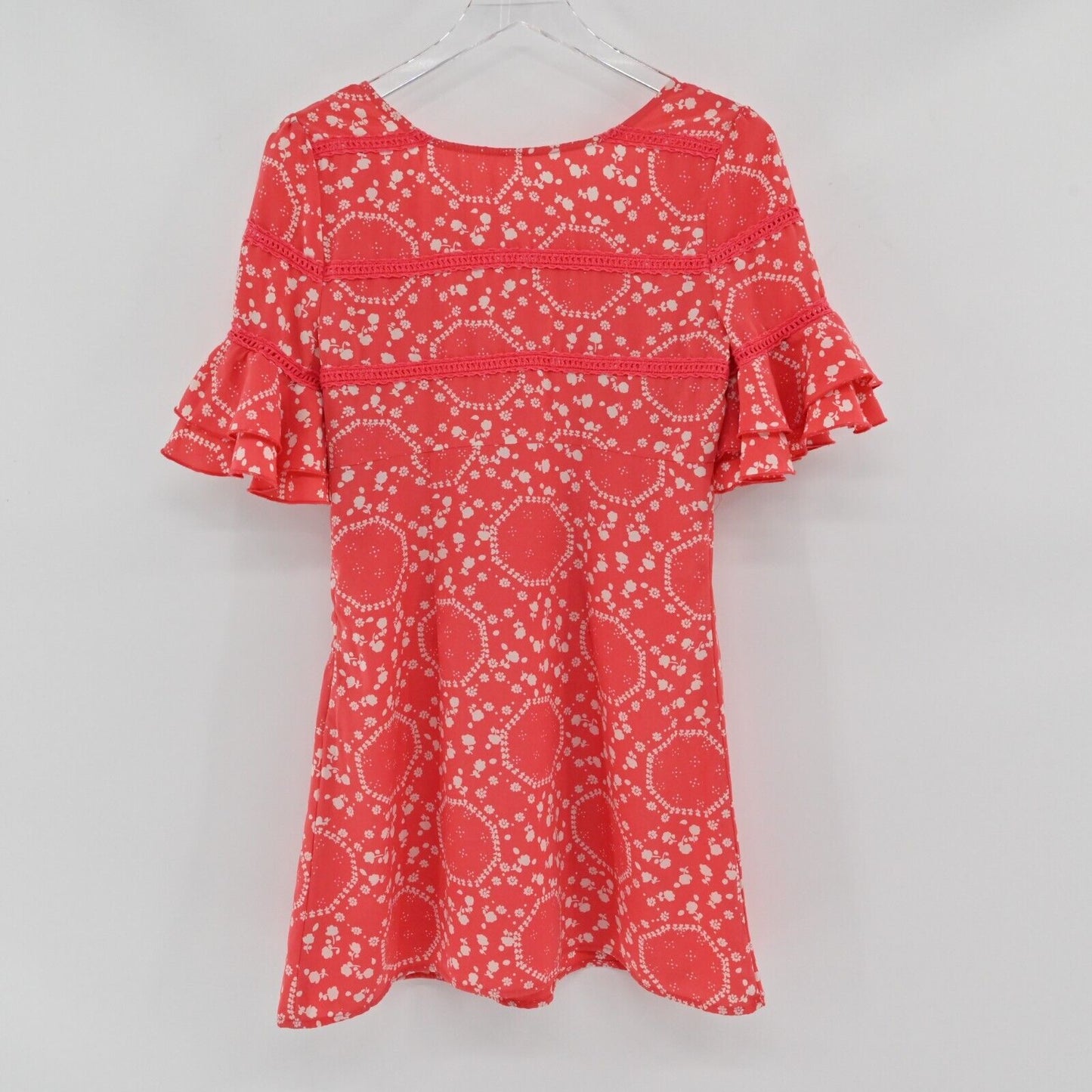 FREE PEOPLE Dress Womens Size 4 Geo Garden Floral Print Ruffled Sleeve Shift