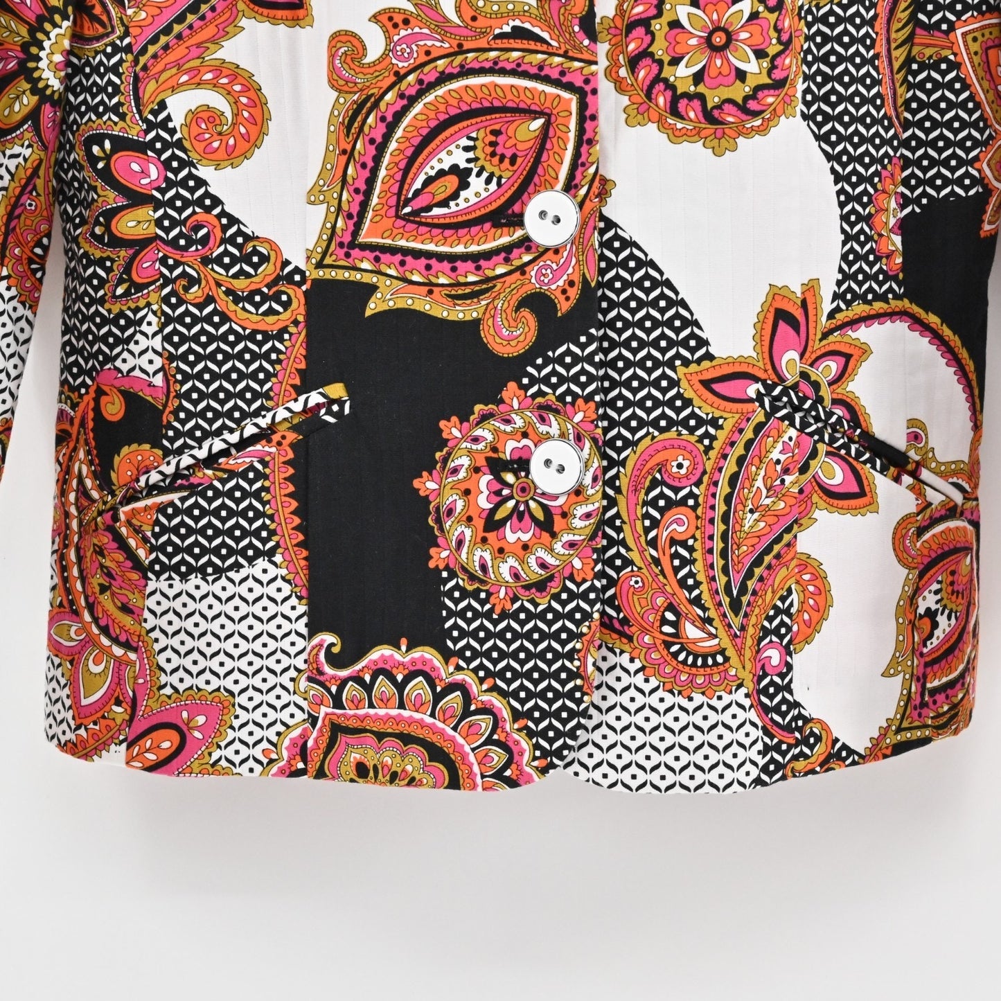 CHICOS Womens Paisley Blazer Size M Pink Single Breasted Maximalist Jacket Bold