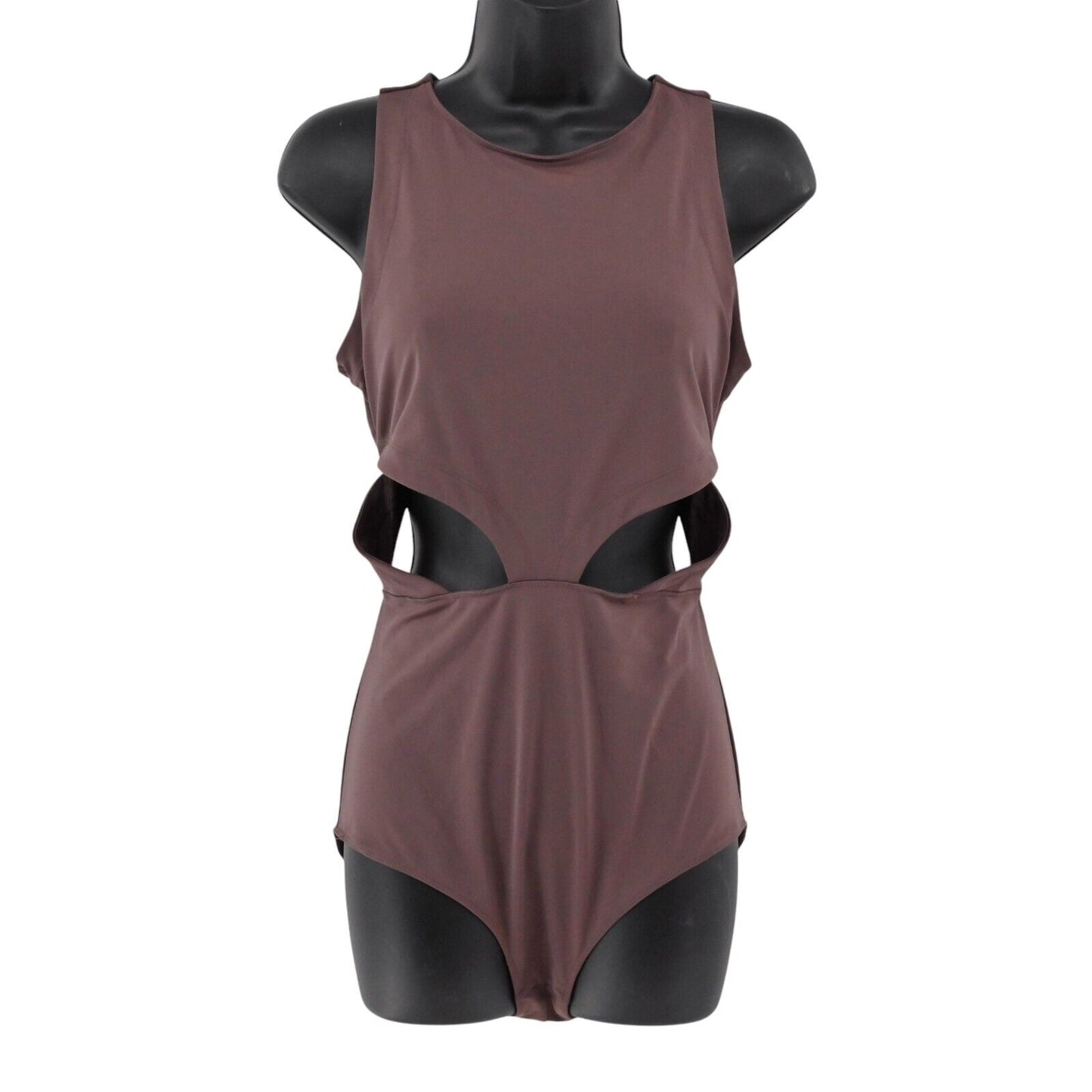 FREE PEOPLE Bodysuit Womens Size M Maroon Cutout Side Round Neck Movement Zip