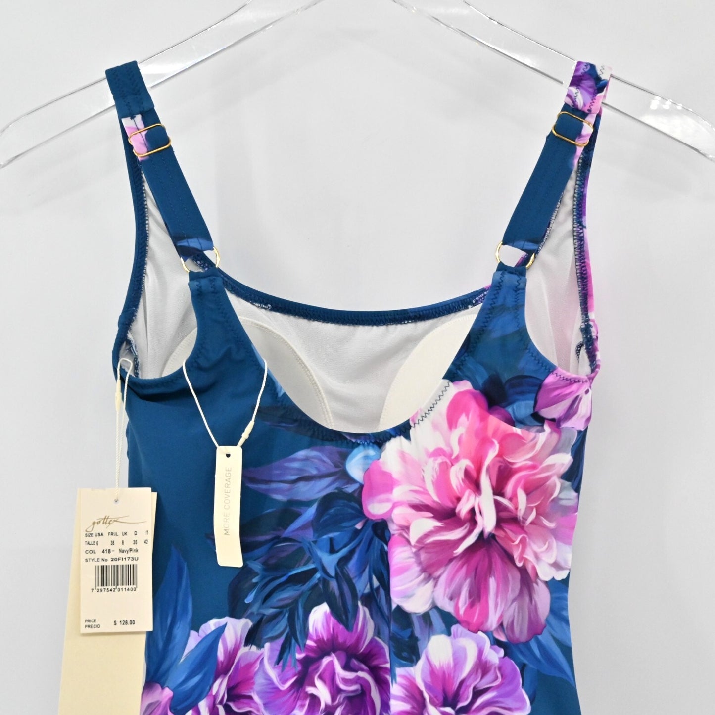 Gottex Womens Size 6 Fiji Navy Pink Floral Print Square Neck One Piece Swimsuit