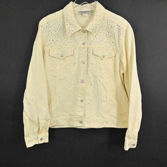 CHRISTINE ALEXANDER Jacket Womens Size L Yellow Denim Jeweled Collared Button