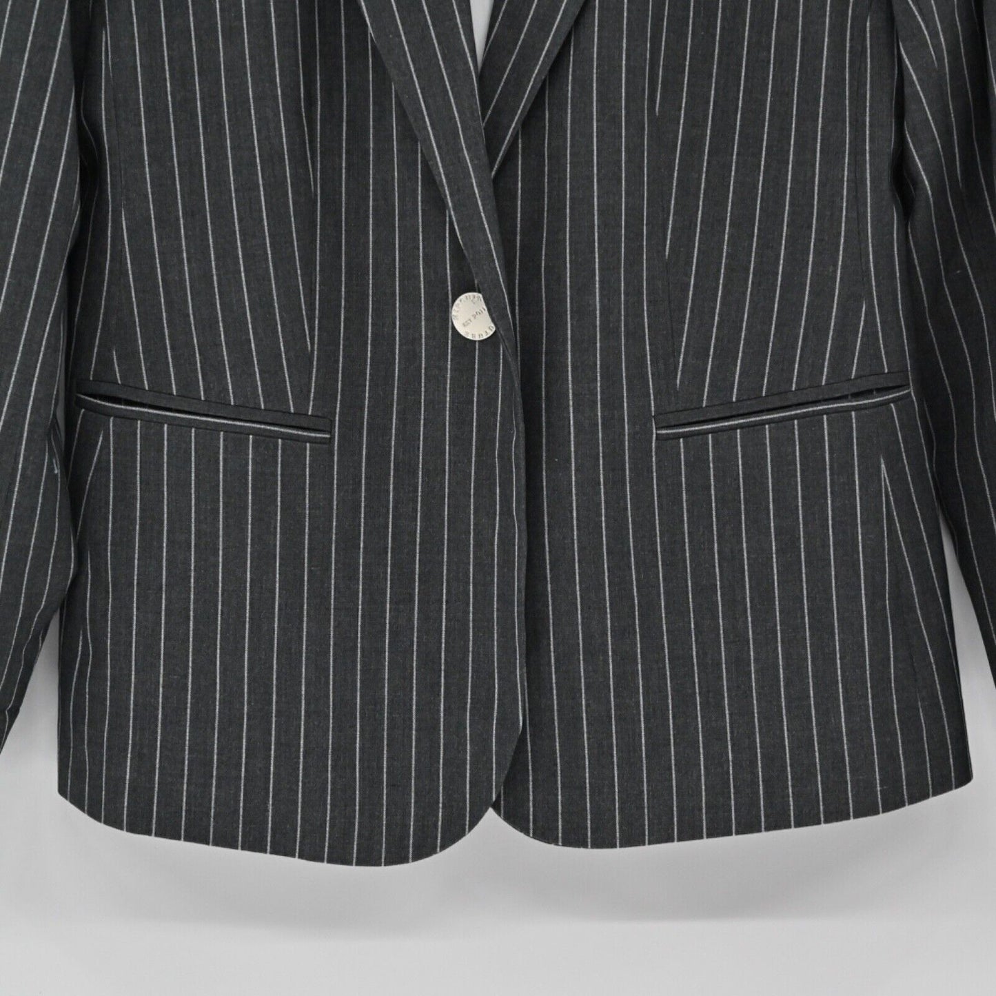 HIPCHIK COUTURE Blazer Womens Sz 8 Gray Pinstripe Rhinestone Butterfly Retro Y2K