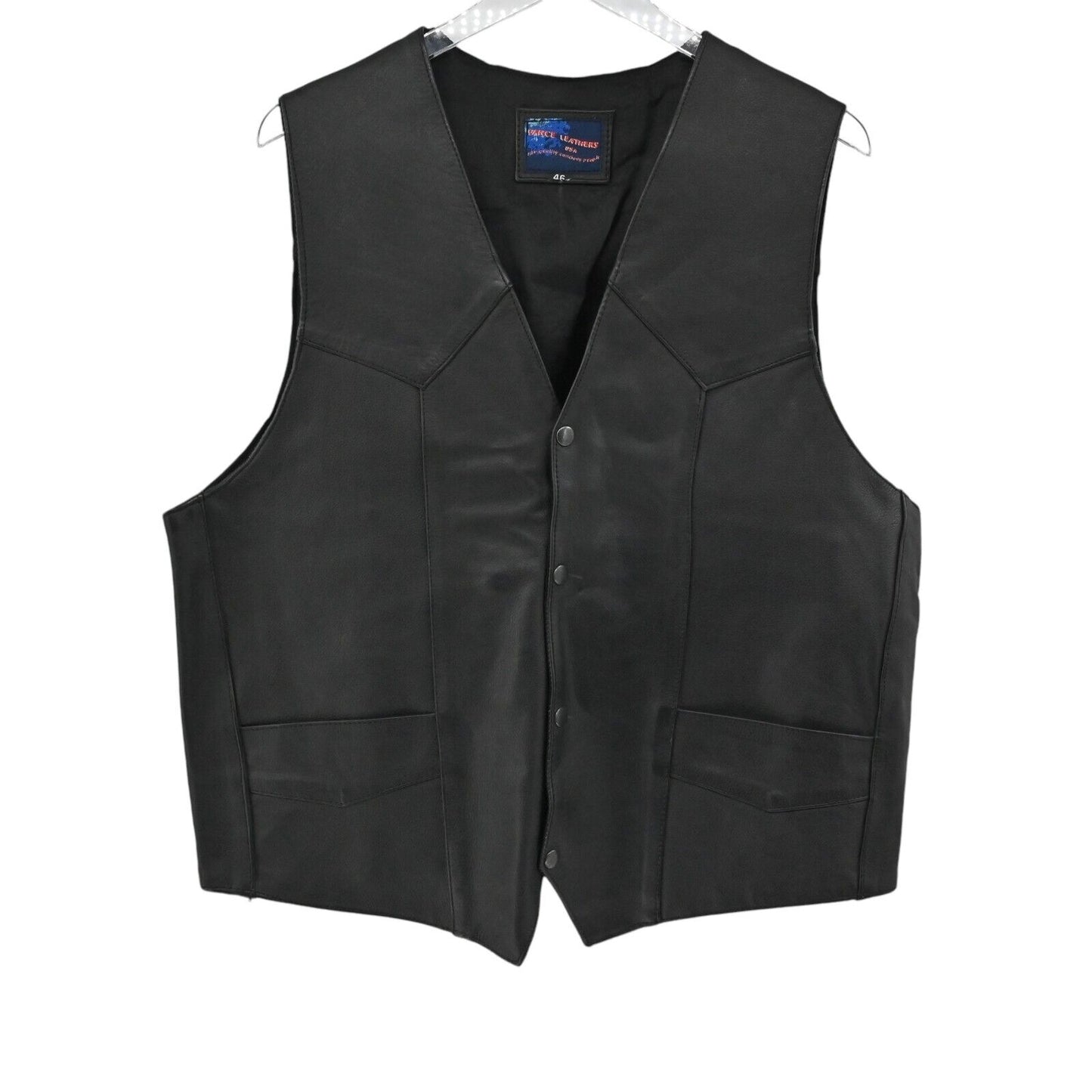 Vtg VANCE LEATHERS Vest Mens Size 46 Black Sleeveless Bike Motocycle Snap Front