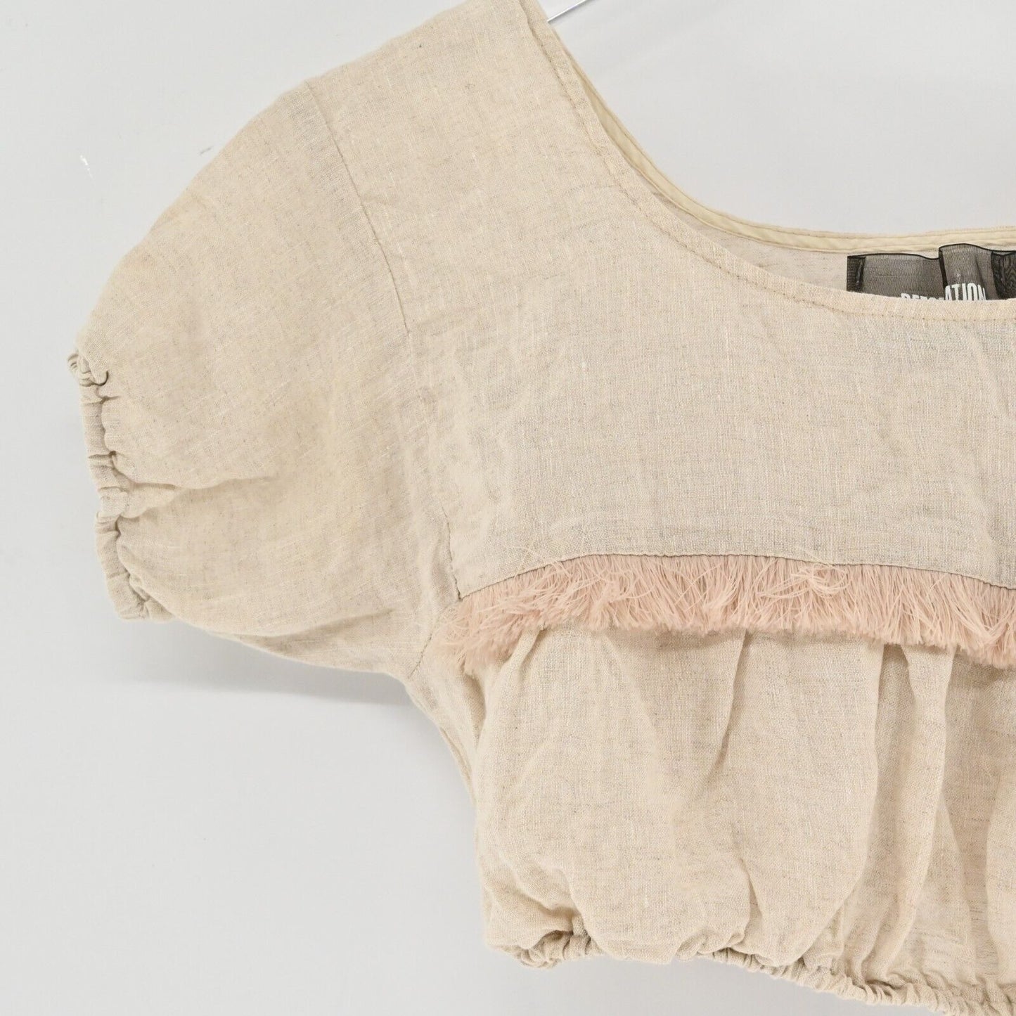REFORMATION Jalisco Crop Top Womens Size XS Cream Smocked Peasant Fringe Boho