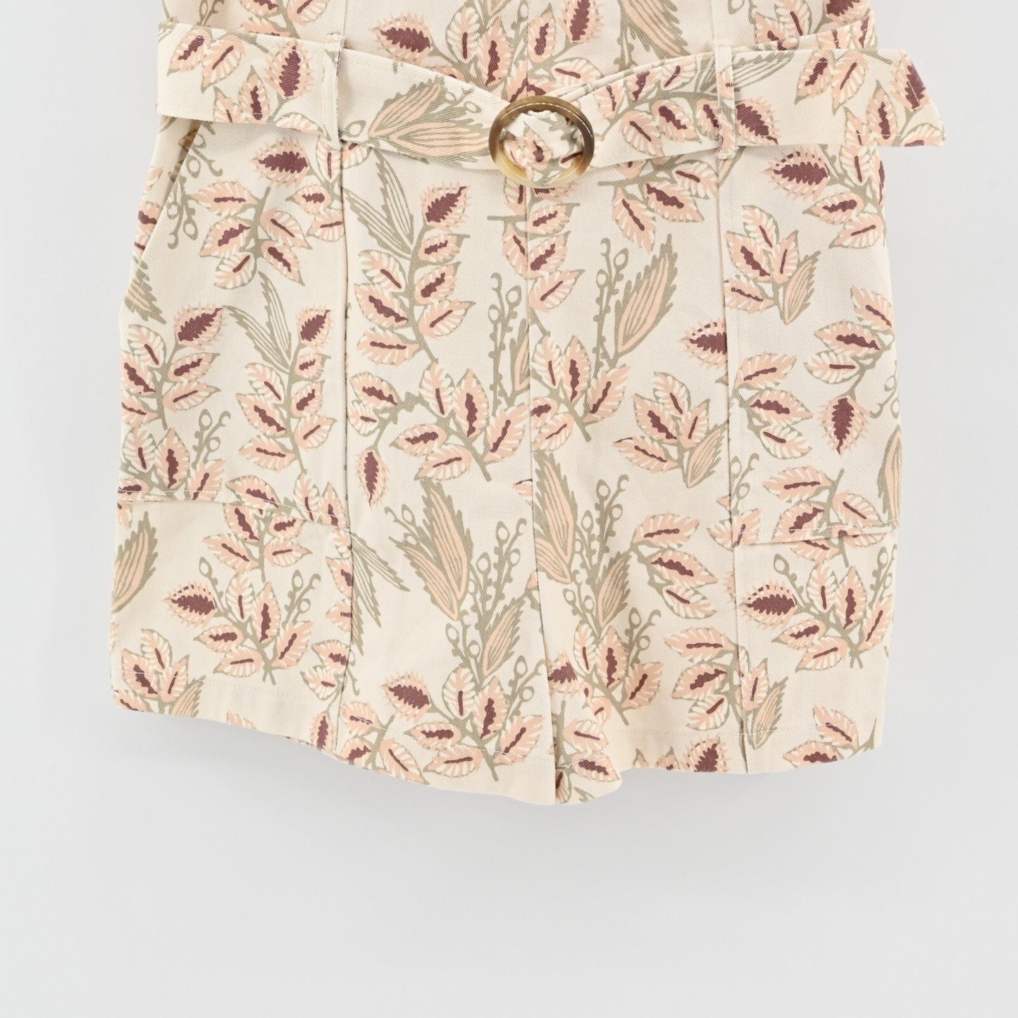INTERMIX Womens Stefania Romper Size 12 Floral Print Belted Sleeveless Cream