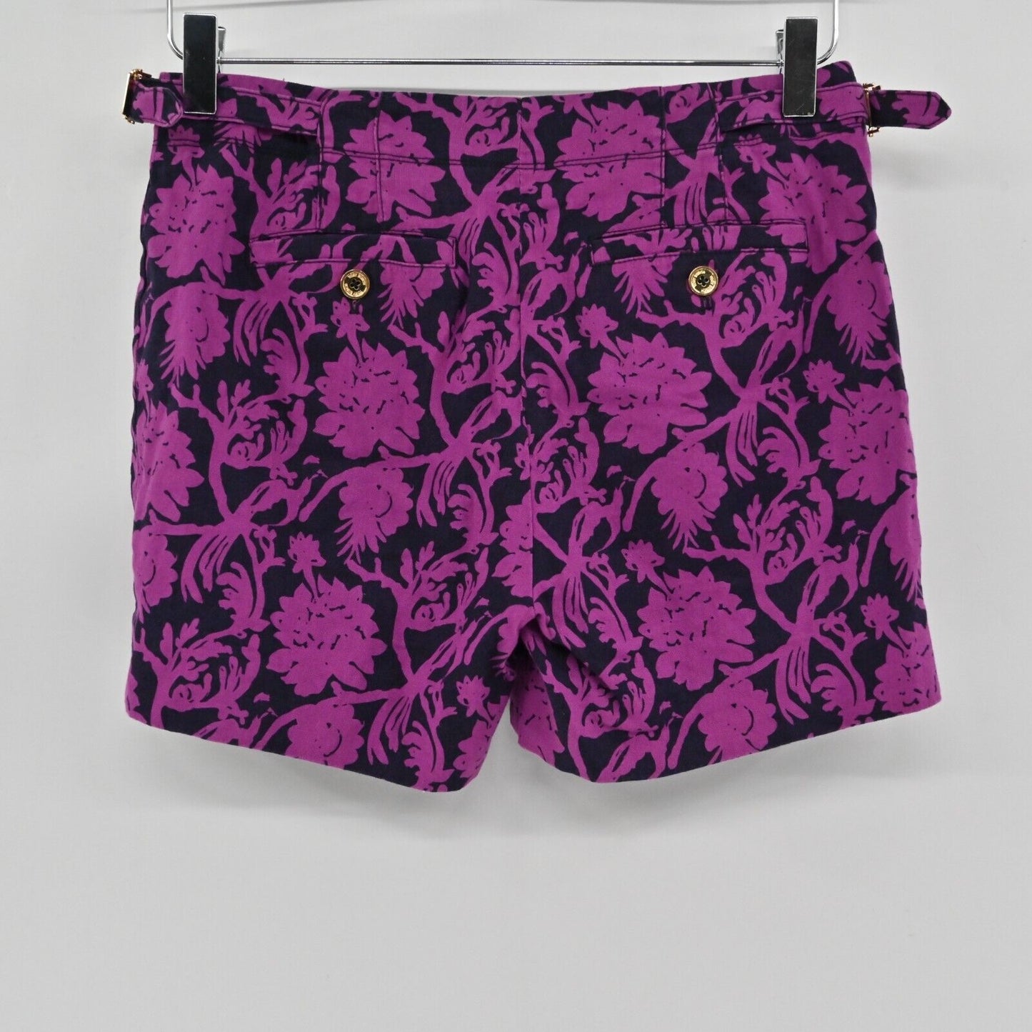 TORY BURCH Shorts Womens Size 0 Cotton Linen Blend Purple Navy Floral Print