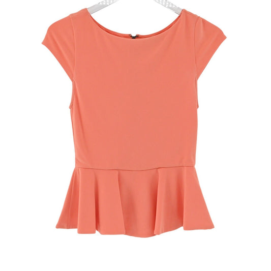 ALICE OLIVIA Top Womens Sz XS Ella Peplum Ponte Blouse in Papaya Short Sleeve