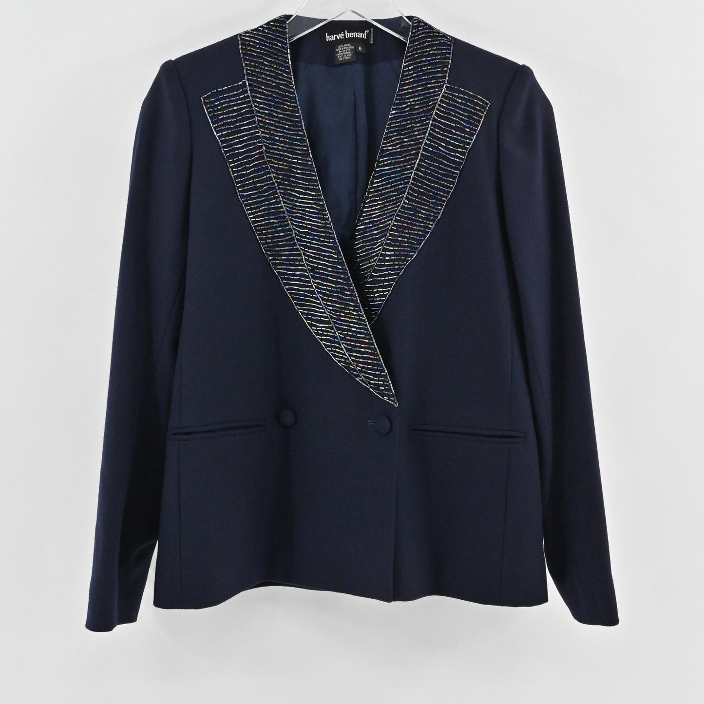 Vtg Harve Benard Womens Wool Beaded Blazer Size 6 Luxurious Embellished Jacket