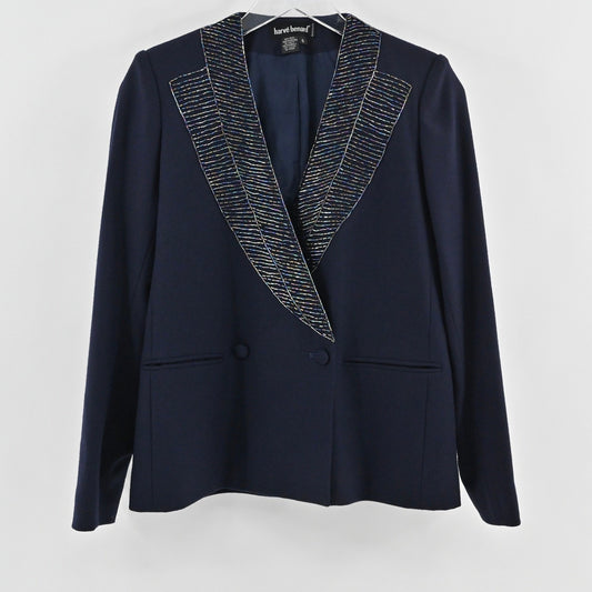 Vtg Harve Benard Womens Wool Beaded Blazer Size 6 Luxurious Embellished Jacket