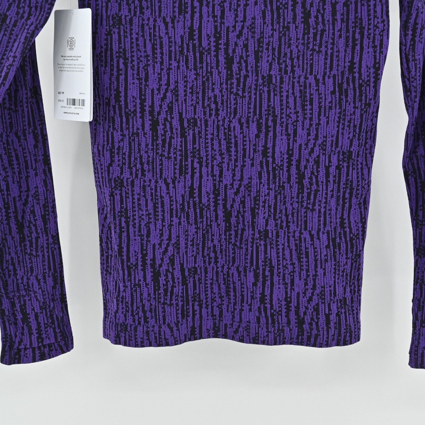 Athleta Flurry Elemental Turtleneck Top Womens XS Purple Black Warm Long Sleeve
