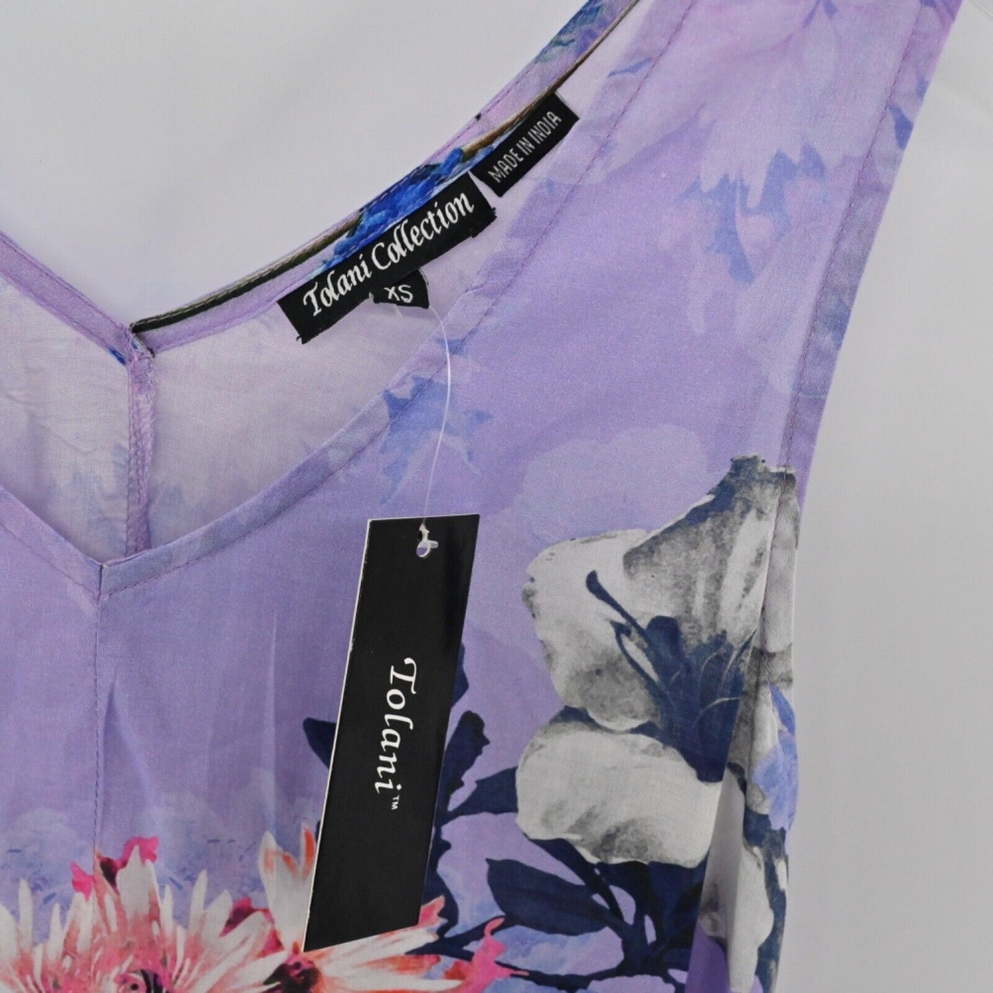 TOLANI Dress Womens Size XS Purple Floral Wide Strap Vneck Asymmetric Midi NEW