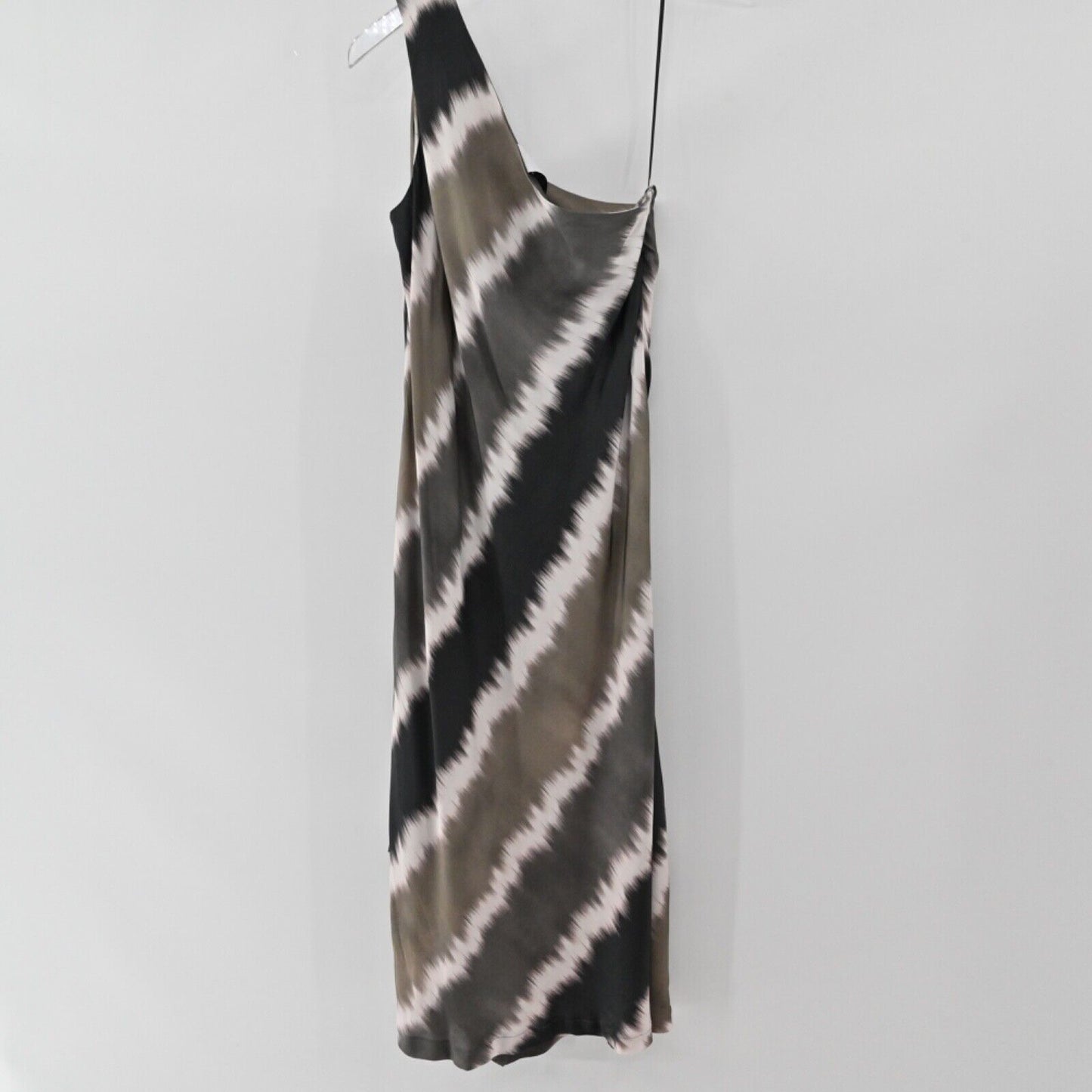 LOTUS EATERS Dress Womens Sz M Brown Gray Tie Dye Stripe One Shoulder Midi Boho
