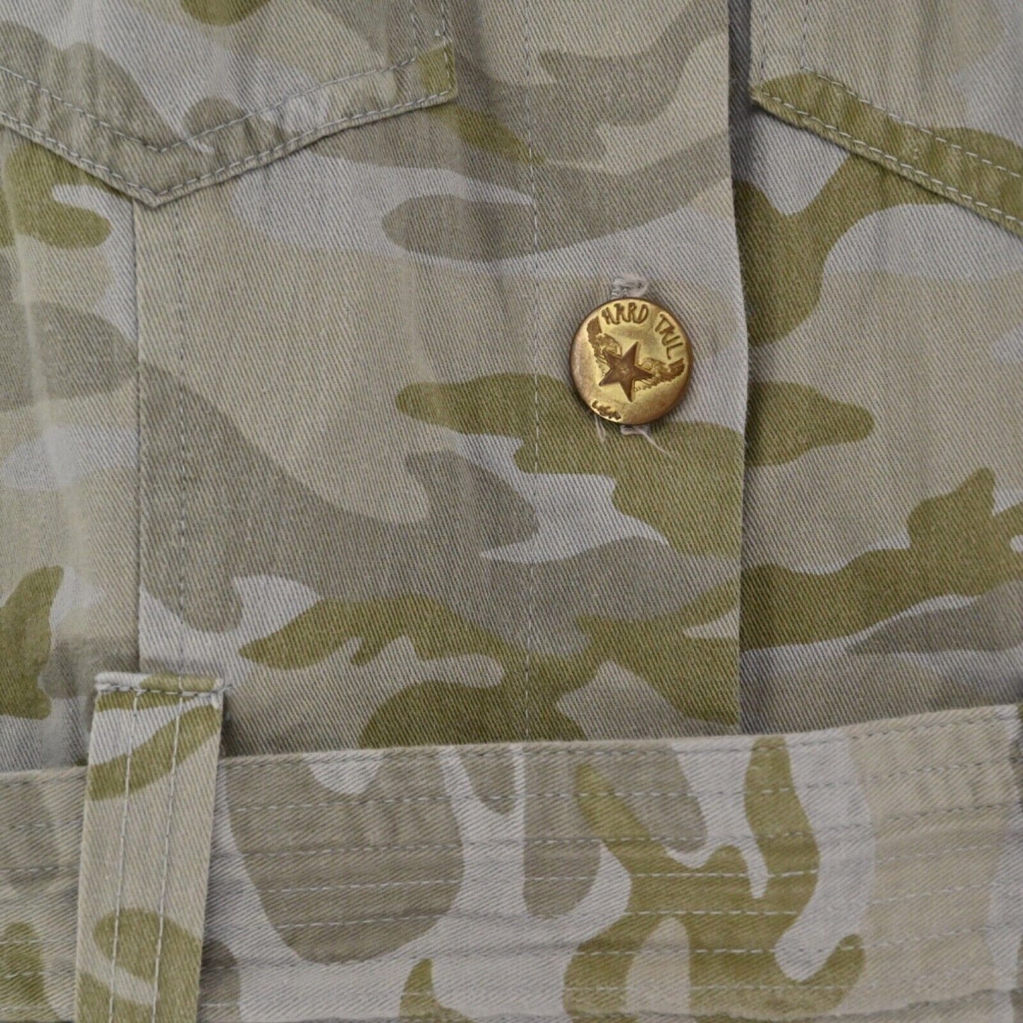 HARD TAIL Dress Womens Sz XS Camo 100% Cotton Belted Button Front Cap Sleeve Y2k