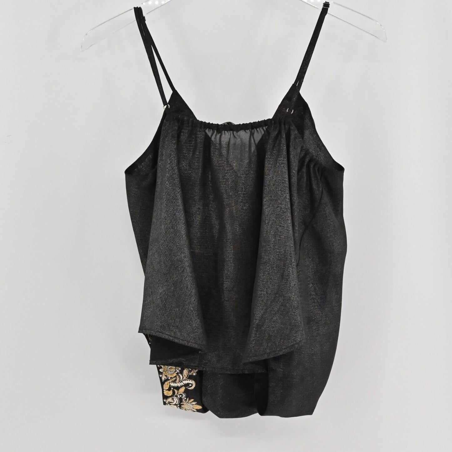 ANTHROPOLOGIE Womens Sz S Love Sam Cami Top Black Semi Sheer Embroidered Boho