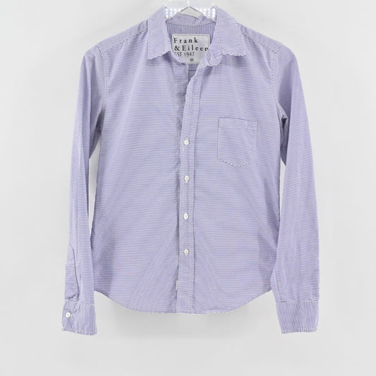 Frank Eileen Womens Barry Button Front Top Size XS Purple White Stripe Blouse