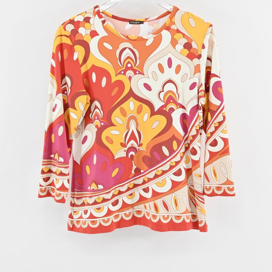 J MCLAUGHLIN Womens Catalina Cloth Top Size L Stretch Quarter Sleeve Retro Print