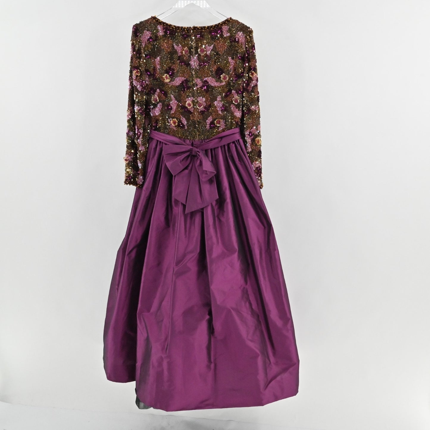 Vtg 60s Victoria Royal Beaded Evening Gown Dress Size 10 Silk Purple Taffeta Bow