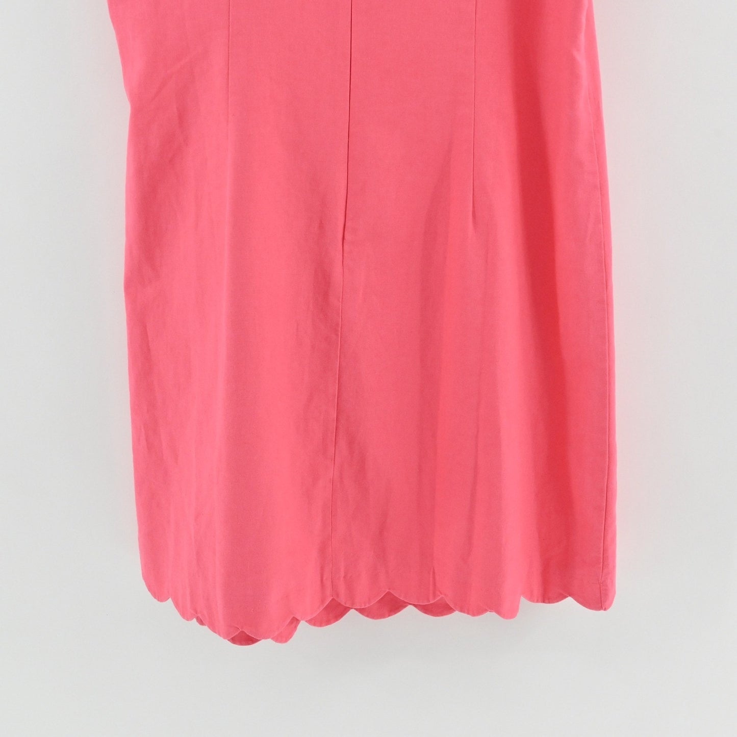 J Crew Scalloped Hem Dress Size 14 Coral Pink Shift Sleeveless Linen Minimalist