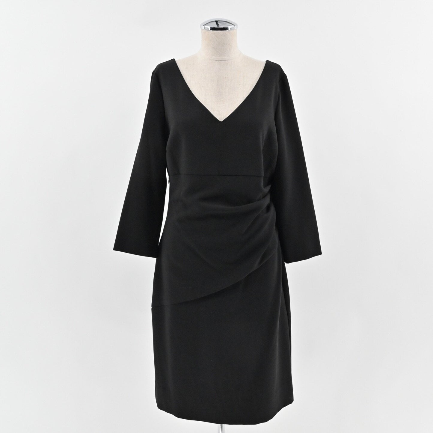 DIANE VON FURSTENBERG Bevin Sheath Dress Sz 12 Black VNeck 3/4 Sleeve Ruched NEW